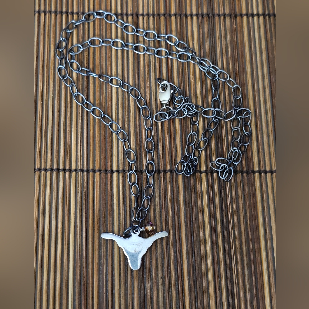 Sterling Silver Mexico Bull Horn Silver Necklace Vintage 31$